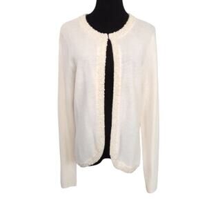 Vintage 90s Angora Cardigan Sweater Tank Set Cream Pearl Collar Wool L Holiday